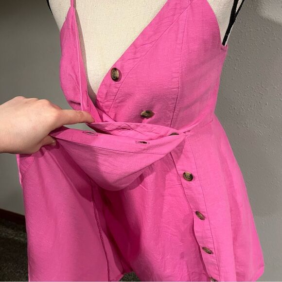 American Eagle AE Pink Wrap Button Front Mini Dress Linen Blend - Picture 6 of 14